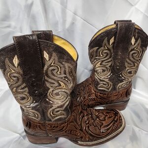 Intricate Brown/tan Women's Cowboy Boots Bull Logo Mobos